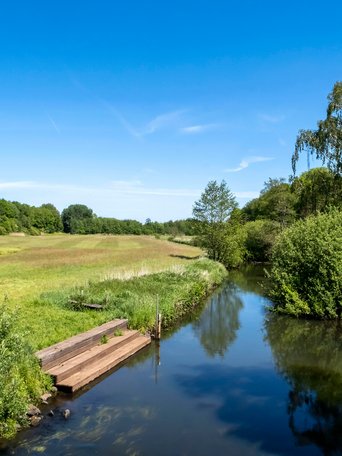 Arpsdorf (© mht.sh | Peter Lühr) Idyllische grüne Flusslandschaft in Arpsdorf im Amt Mittelholstein